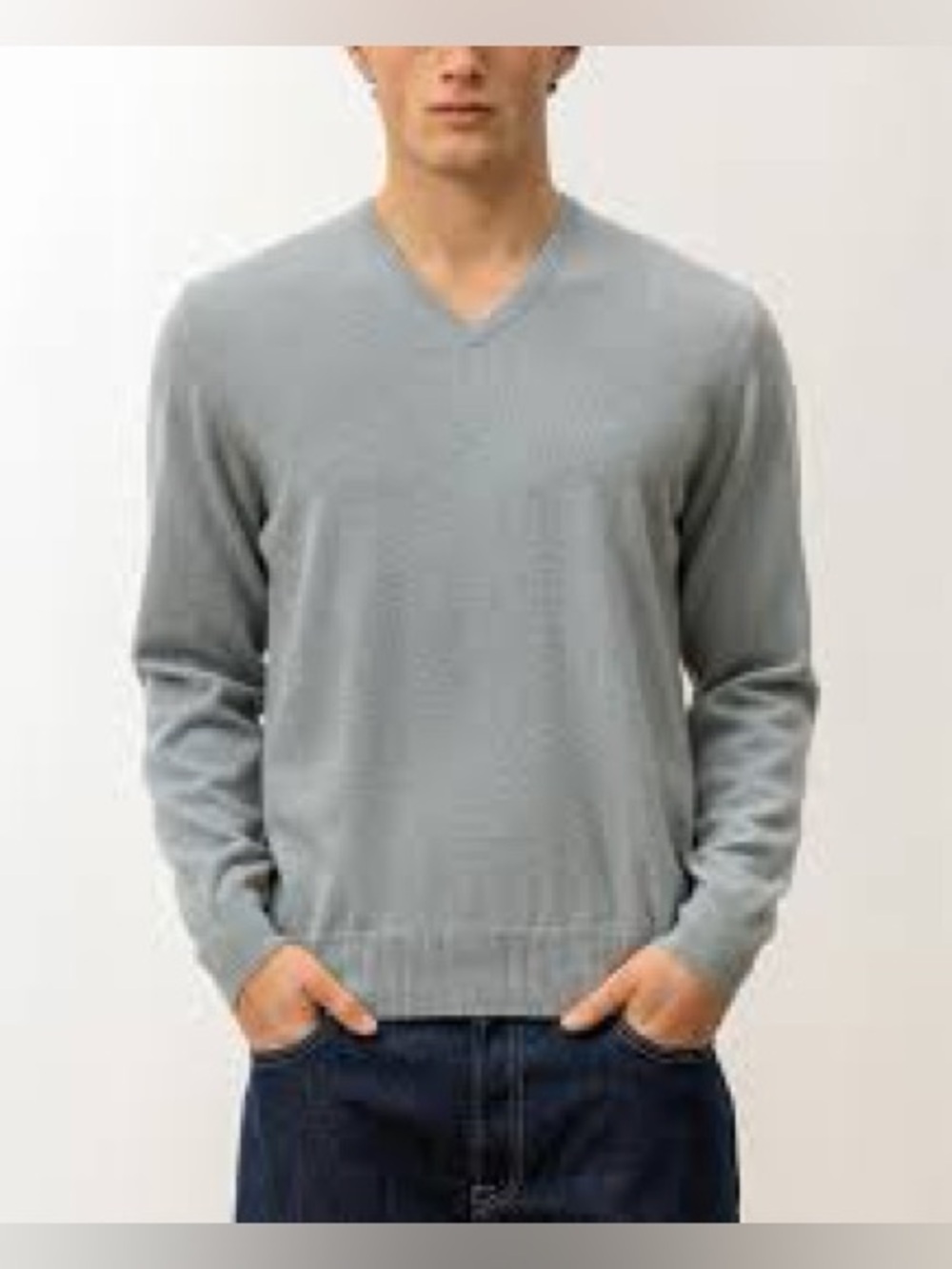 Banana Republic Men's V-Neck Sweater - Light Gray 100% Merino Extra